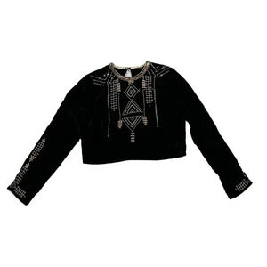 Wishful Black Beaded Velour Cropped Top 8